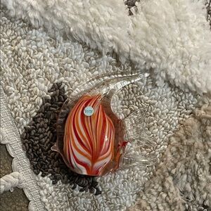 GLO jeans Clear Glass Fish Sculpture with Orange and White Stripes